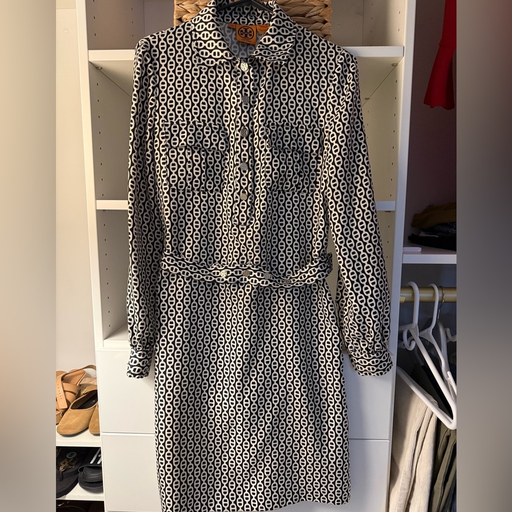 Tory Burch Patterned Long Sleeve 100% Silk Dress